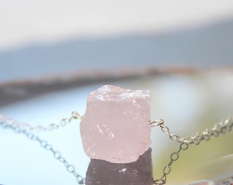 Rose Quartz Rough Necklace, Raw Rose Quartz Necklace, Rose Quartz Necklace, Gemstone Necklace, Gold Filled, Rough Raw Rose Quartz Stone