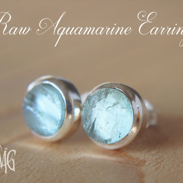 Raw Aquamarine Stud Earrings, March Birthstone, Aquamarine Earrings, Raw Genuine Gemstone Earrings, Dainty Stud Earrings, Crystal Earrings