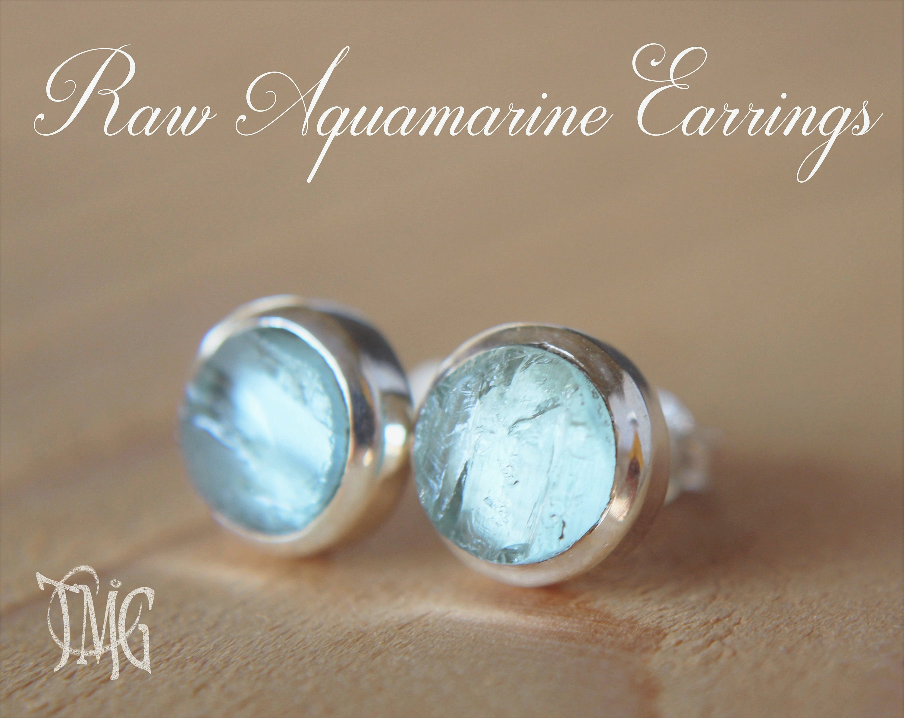 Raw Aquamarine Stud Earrings, March Birthstone, Aquamarine Earrings, …