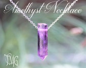 Amethyst Crystal Necklace, Amethyst Crystal Point, February Birthstone, Raw Crystal Stick Necklace, Genuine Gemstone Healing Necklace
