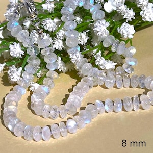 Collar anudado a mano con piedra lunar II (anudado de 6, 7 u 8 mm), collar de piedras preciosas anudadas en seda, piedras preciosas semipreciosas, piedra natal de junio
