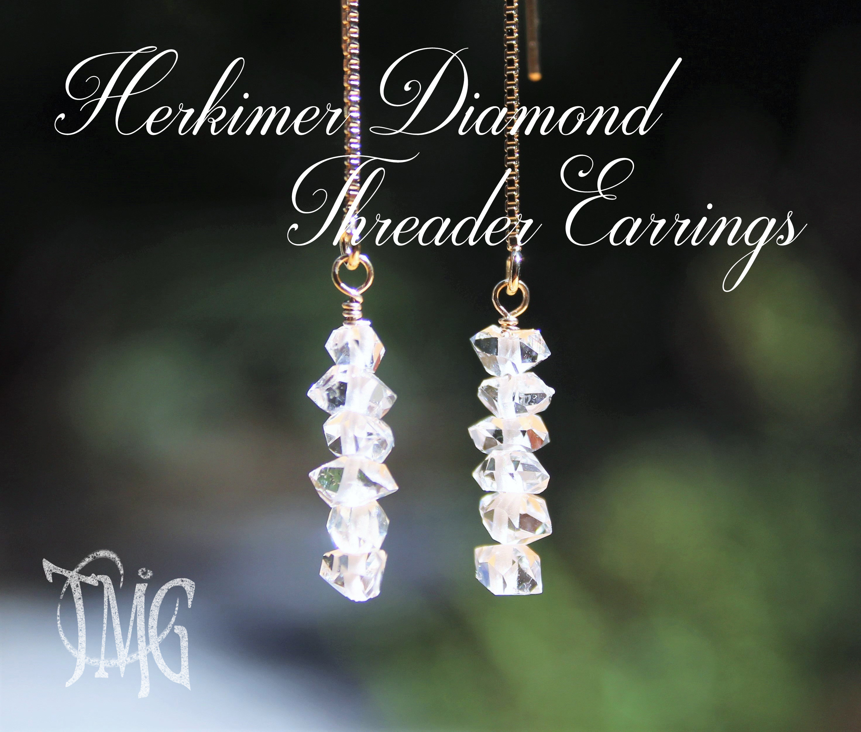 Labradorite and Herkimer Diamond April Birthstone Stainless Steel Arrowhead Threader Earrings 