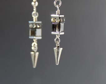 Black Earrings, Swarovski Crystal Earrings, Geometric Contemporary Earrings, Arrow Earrings, Dangling Earrings