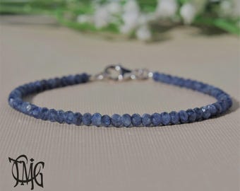 All natural sapphire bracelet, September Birthstone, All Sapphire, Gemstone Dainty Beaded Bracelet, Sterling Silver, Blue Bracelet