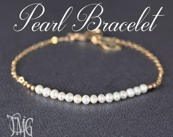 Pearl Bracelet, Personalized Pearl Bracelet, June Birthstone, Genuine Gemstone Dainty Beaded Bracelet, White Bridal Bracelet