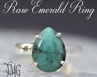 Emerald Ring, May Birthstone, Genuine Gemstone Crystal Ring, Sterling Silver, Gold Vermeil over Sterling Silver, Solitaire Ring