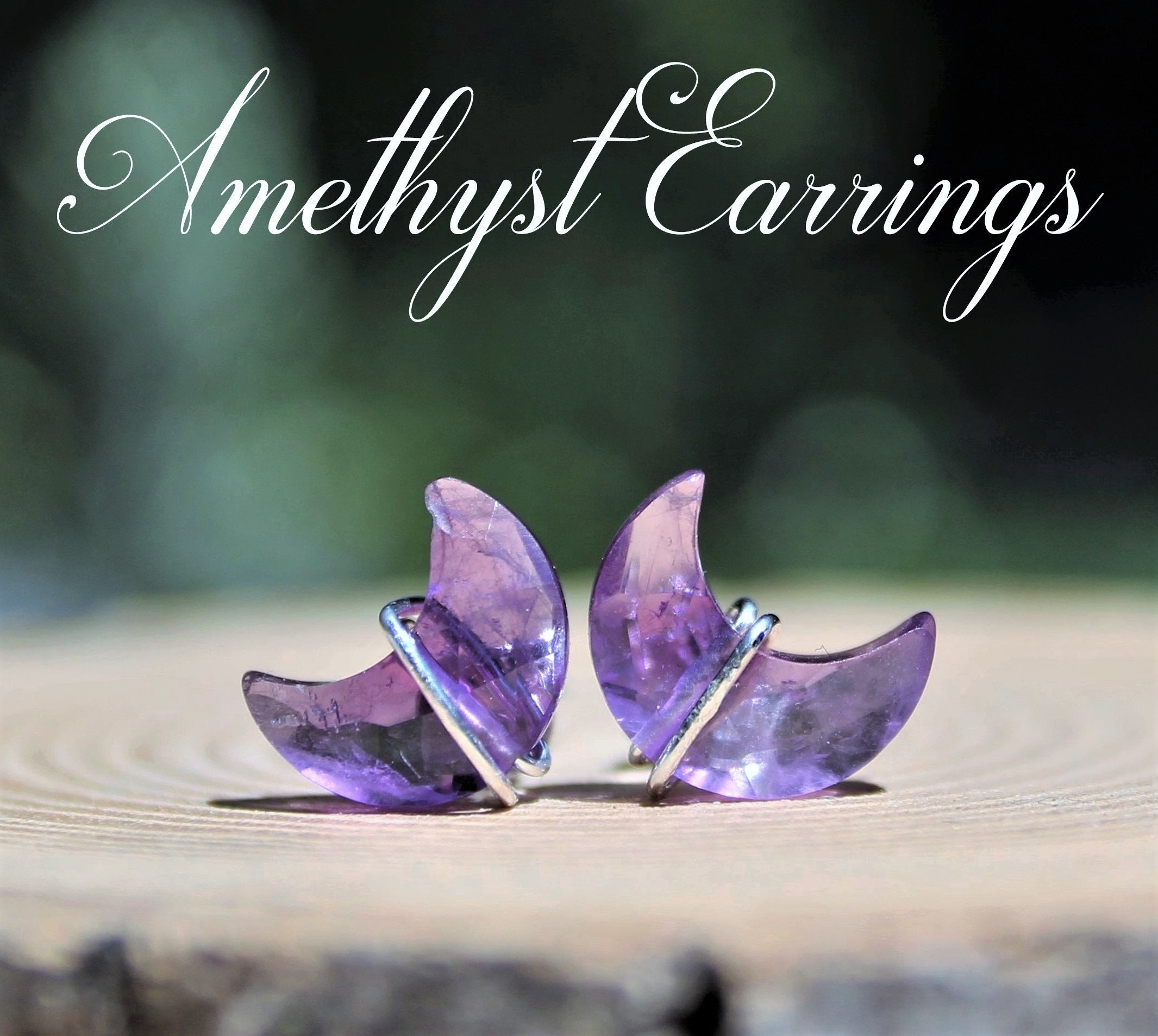 Amethyst Earrings, Amethyst Crescent Moon Stud Earrings, February Bir…