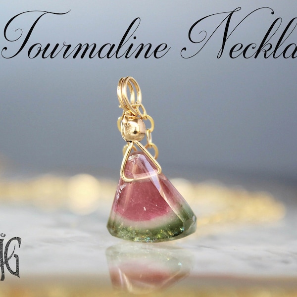 Tiny Watermelon Tourmaline Necklace, Tourmaline Necklace, Raw Watermelon Tourmaline Pendant Necklace, Gemstone Necklace, Crystal Necklace