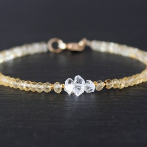 Citrine Bracelet, Herkimer Diamond Bracelet, Dainty Beaded Bracelet, November birthstone, Skinny Bracelet, Anklet, Genuine Gemstone Crystal image 2