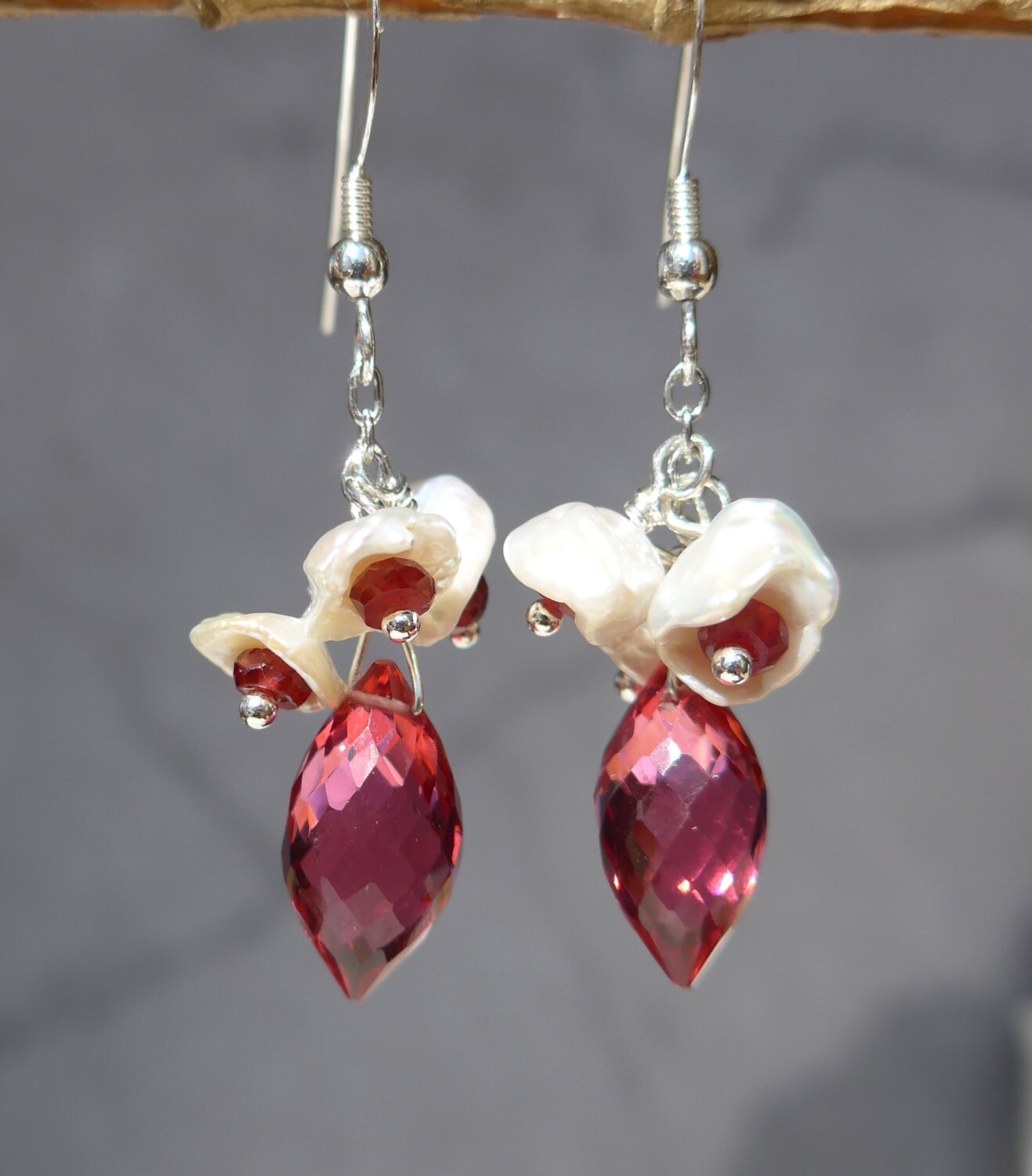 Flower Petal Earrings Pink Rubellite Earrings Pink Quartz Etsy