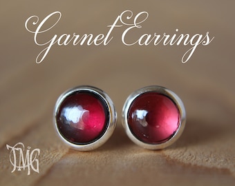 Garnet Stud Earrings, January Birthstone, Garnet Earrings, Genuine Gemstone Earrings, Dainty Stud Earrings, Crystal Earrings, Dainty Round