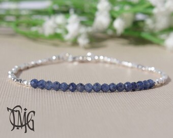 Sapphire Bracelet with Karen Hill Silver, September Birthstone, Dainty Genuine Gemstone Crystal Bracelet, Karen Hill, Sterling Silver