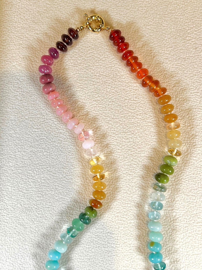 Rainbow Necklace I 8 mm Knotted, Knotted Gemstone Necklace, Rainbow Gemstone Chunky Necklace, Silk Knotted Semiprecious Gemstone image 5