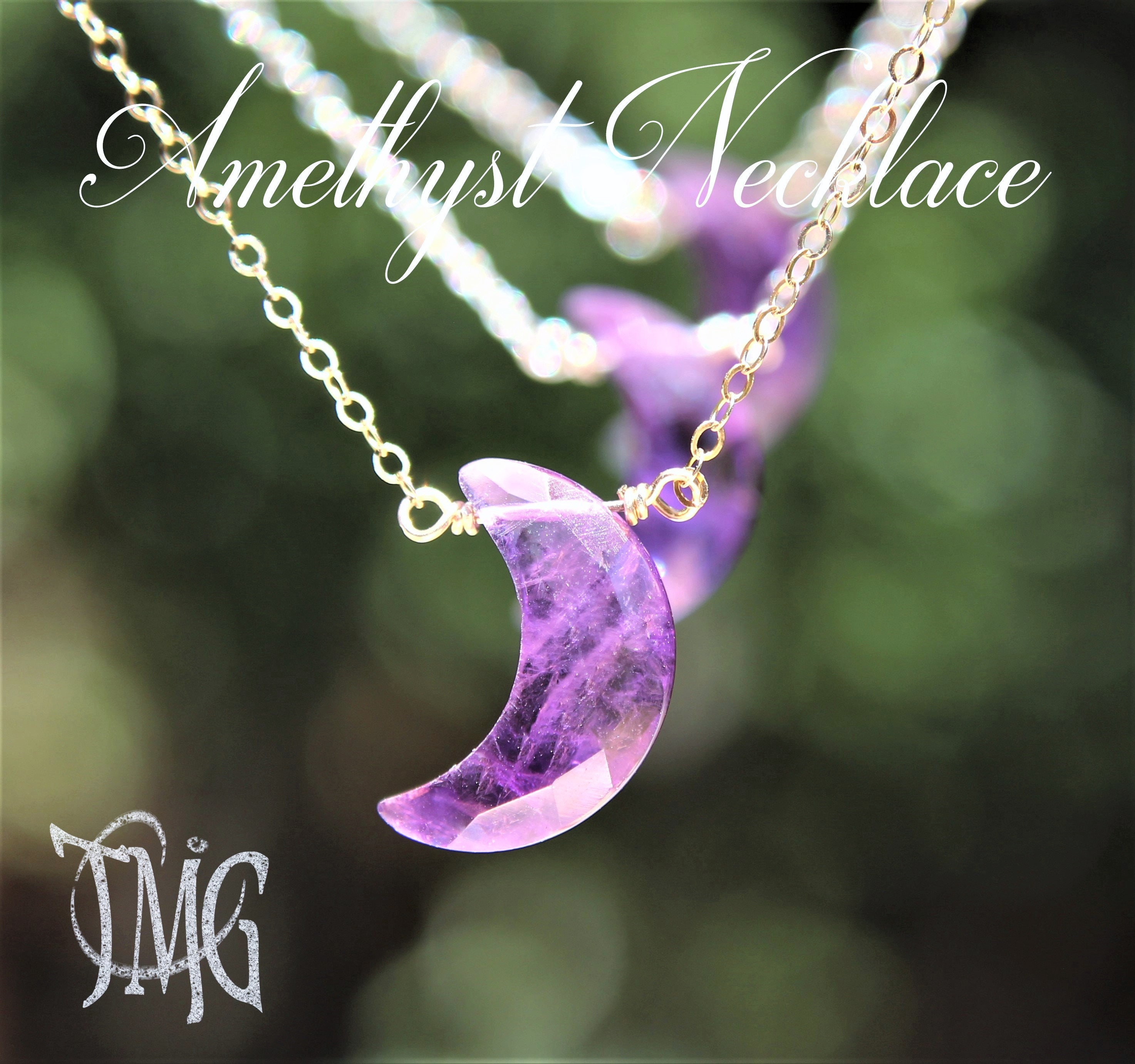 Amethyst crescent moon necklace deals