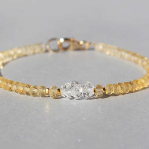 Citrine Bracelet, Herkimer Diamond Bracelet, Dainty Beaded Bracelet, November birthstone, Skinny Bracelet, Anklet, Genuine Gemstone Crystal image 4