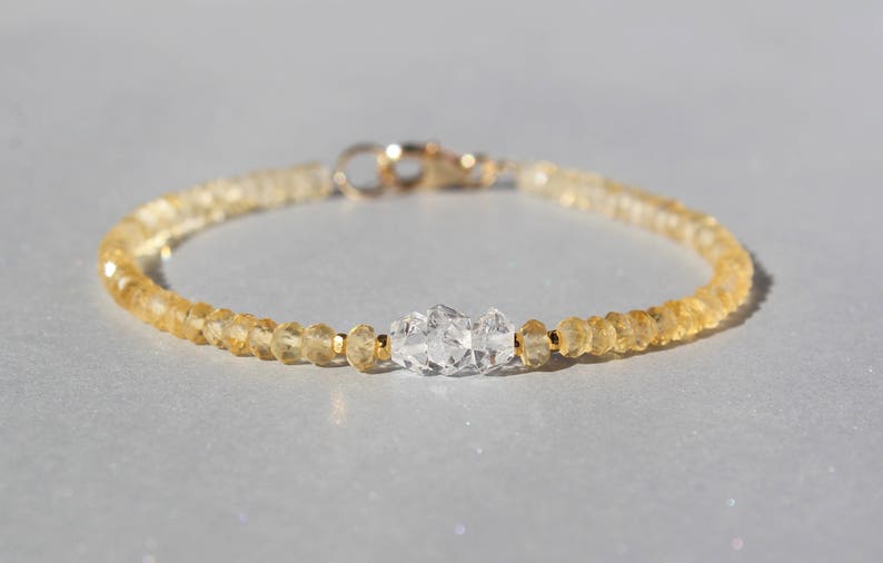 Citrine Bracelet, Herkimer Diamond Bracelet, Dainty Beaded Bracelet, November birthstone, Skinny Bracelet, Anklet, Genuine Gemstone Crystal image 4