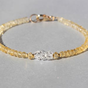 Citrine Bracelet, Herkimer Diamond Bracelet, Dainty Beaded Bracelet, November birthstone, Skinny Bracelet, Anklet, Genuine Gemstone Crystal image 5