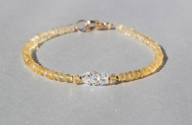 Citrine Bracelet, Herkimer Diamond Bracelet, Dainty Beaded Bracelet, November birthstone, Skinny Bracelet, Anklet, Genuine Gemstone Crystal image 5