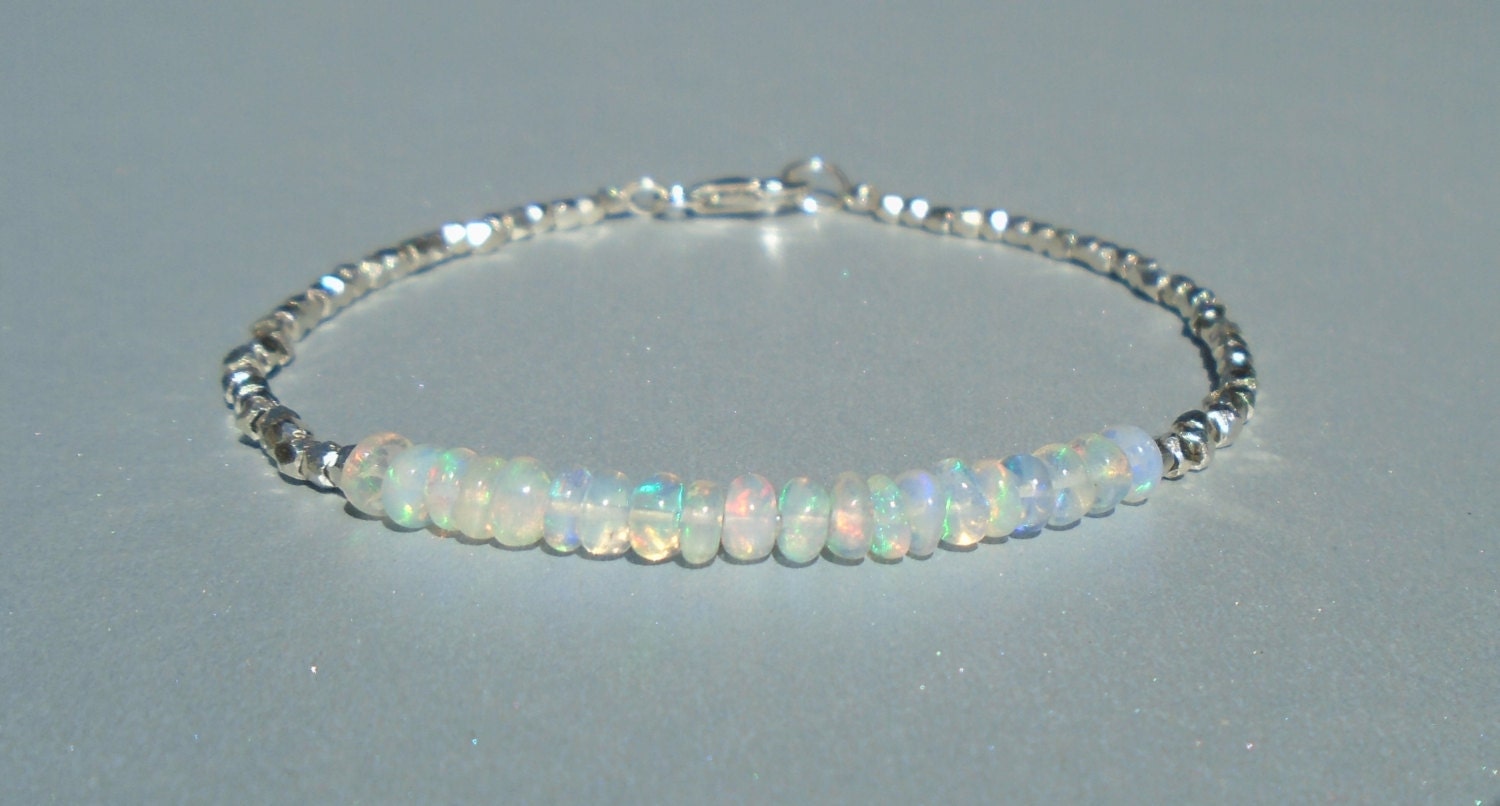 Opal bracelet, October Birthstone, Ethiopian Opal Bracelet, Dainty Be…