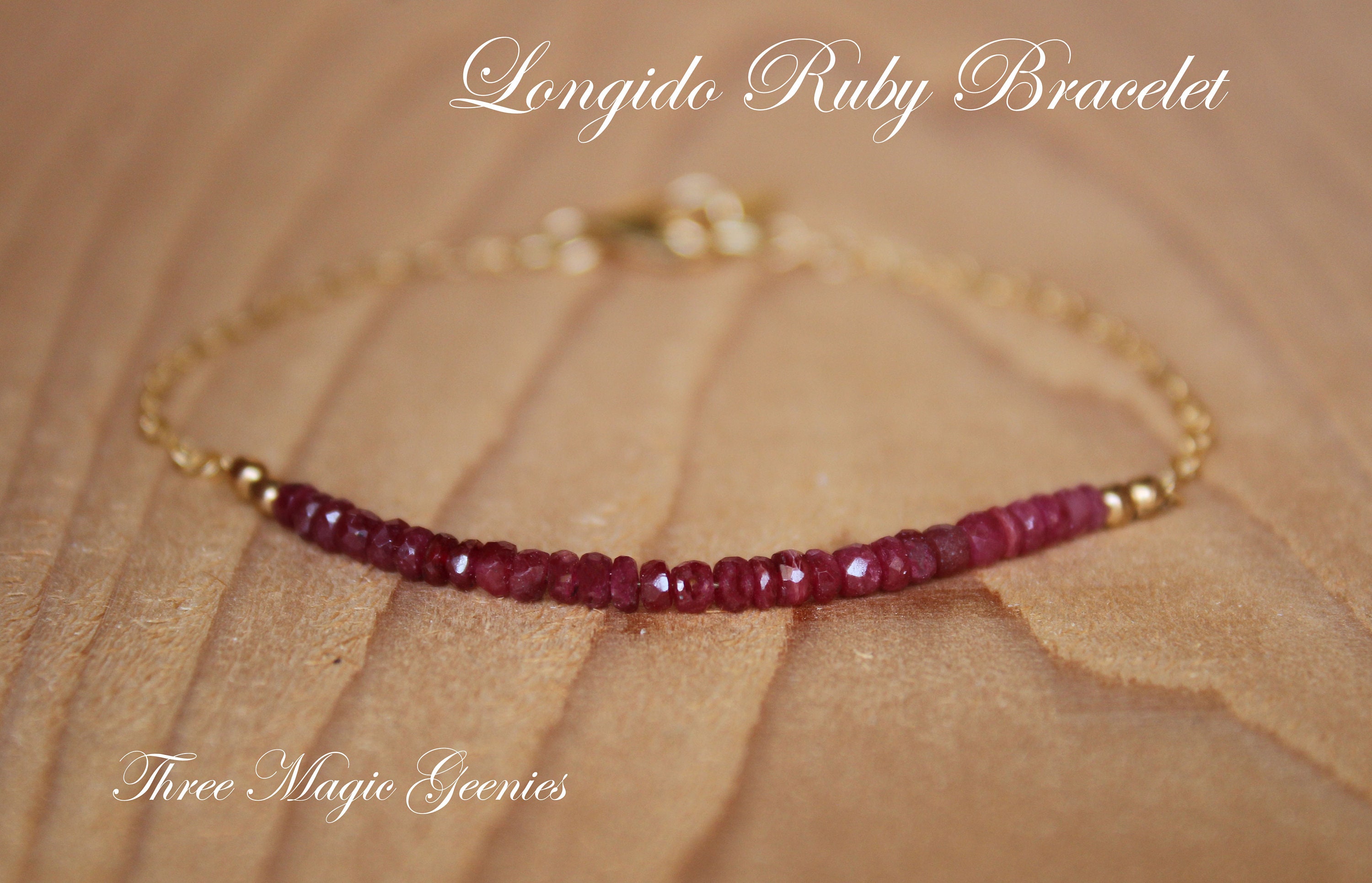 Ruby bracelet, July Birthstone, Initial Charm, All Natural Longido Ru…