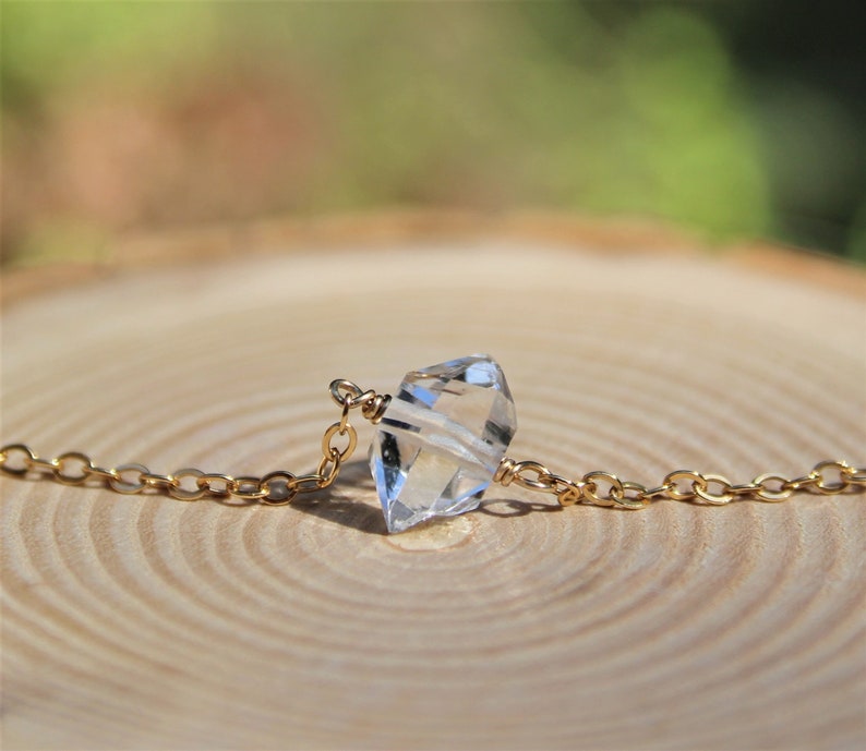 Herkimer Diamond Necklace, April Birthstone, Dainty Genuine Gemstone Crystal Quartz Necklace, Sterling Silver, Gold Filled, Bridal Necklace image 4
