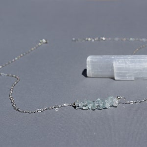 Raw Aquamarine Necklace, March Birthstone, All Natural Aquamarine Necklace, Genuine Gemstone Crystal Necklace, Sterling Silver, Gold Filled image 4
