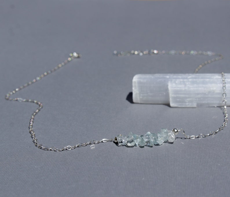 Raw Aquamarine Necklace, March Birthstone, All Natural Aquamarine Necklace, Genuine Gemstone Crystal Necklace, Sterling Silver, Gold Filled image 4