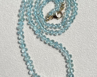 Aquamarine Necklace (3~5 mm Knotted), Knotted Gemstone Necklace, Silk Knotted Semiprecious Gemstone, March Birthstone