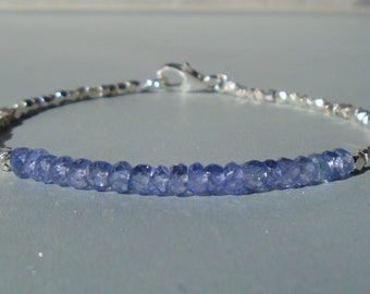 Tanzanite Bracelet, Silver Bracelet, December Birthstone, Dainty Beaded Bracelet, Karen Hill Silver, Genuine Gemstone Crystal Bracelet