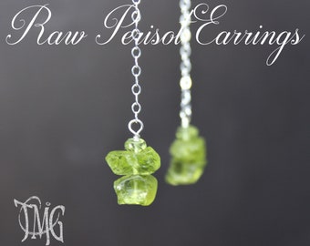 Raw Peridot Earrings, August Birthstone, Peridot Earrings, Peridot Rough Earrings, Genuine Gemstone Earrings, Crystal Earrings