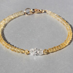 Citrine Bracelet, Herkimer Diamond Bracelet, Dainty Beaded Bracelet, November birthstone, Skinny Bracelet, Anklet, Genuine Gemstone Crystal image 6