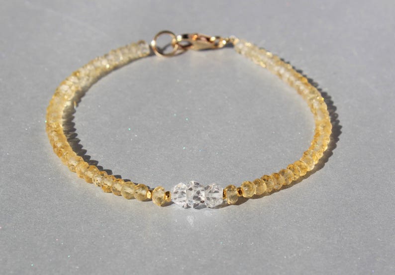 Citrine Bracelet, Herkimer Diamond Bracelet, Dainty Beaded Bracelet, November birthstone, Skinny Bracelet, Anklet, Genuine Gemstone Crystal image 6