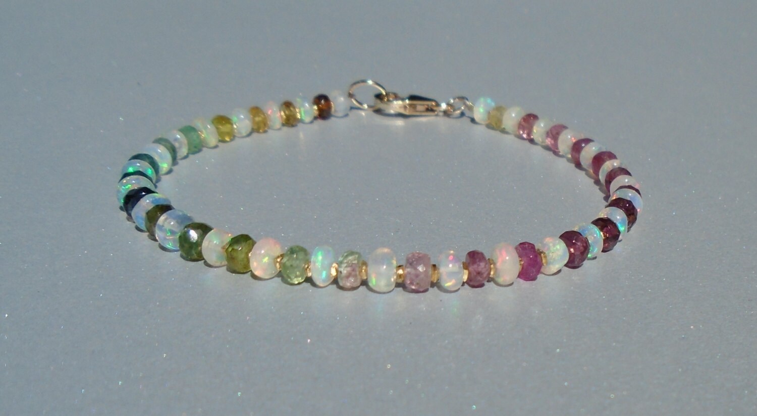 Opal Bracelet, Ethiopian Opal Bracelet, Tourmaline Bracelet, October …