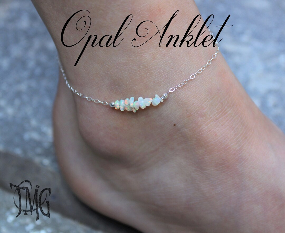 Opal Anklet, Raw Opal Anklet, October Birthstone, All Natural Opal