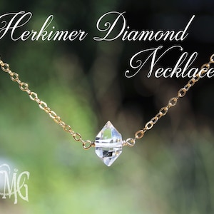 Herkimer Diamond Necklace, April Birthstone, Dainty Genuine Gemstone Crystal Quartz Necklace, Sterling Silver, Gold Filled, Bridal Necklace image 1