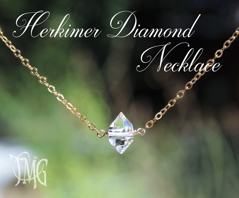 Herkimer Diamond Necklace, April Birthstone, Dainty Genuine Gemstone Crystal Quartz Necklace, Sterling Silver, Gold Filled, Bridal Necklace image 1