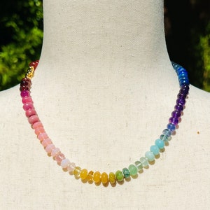 Rainbow Necklace I 8 mm Knotted, Knotted Gemstone Necklace, Rainbow Gemstone Chunky Necklace, Silk Knotted Semiprecious Gemstone image 3