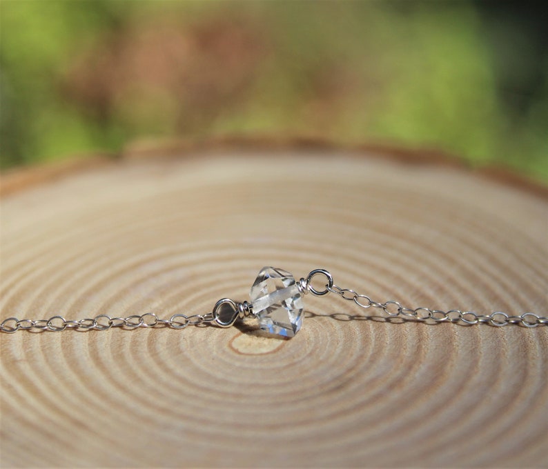 Herkimer Diamond Necklace, April Birthstone, Dainty Genuine Gemstone Crystal Quartz Necklace, Sterling Silver, Gold Filled, Bridal Necklace image 5