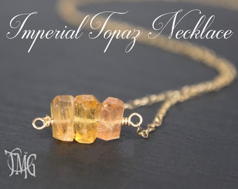 Raw Topaz Necklace, Topaz Necklace, Imperial Topaz Necklace, November Birthstone, Genuine Gemstone Necklace, Topaz rough Choker