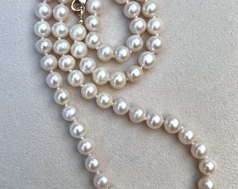 Genuine Pearl Necklace, Creamy White Almost Round Pearl Necklace, Hand Knotted, June Birthstone, Bridal Jewelry, Genuine Gemstone Pearl