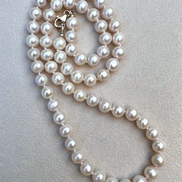 Genuine Pearl Necklace, Creamy White Almost Round Pearl Necklace, Hand Knotted, June Birthstone, Bridal Jewelry, Genuine Gemstone Pearl