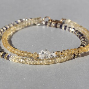 Citrine Bracelet, Herkimer Diamond Bracelet, Dainty Beaded Bracelet, November birthstone, Skinny Bracelet, Anklet, Genuine Gemstone Crystal image 8