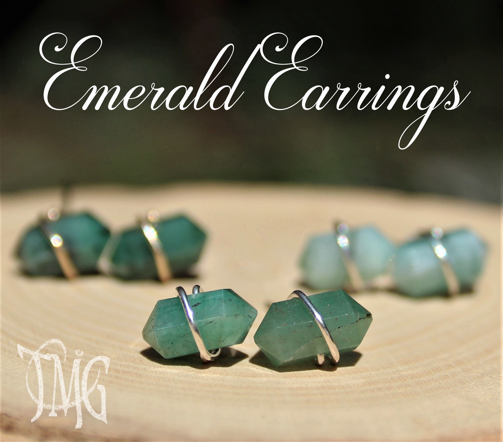 Emerald Earrings, May Birthstone, Raw Emerald stud Earrings, Raw Genu…