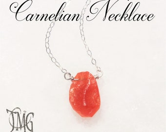 Carnelian Necklace, Raw Carnelian pendant Necklace, Genuine Gemstone Crystal Healing Necklace, Chakra Necklace, Sterling Silver
