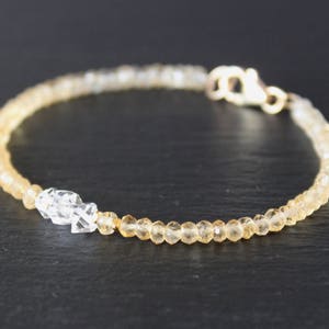 Citrine Bracelet, Herkimer Diamond Bracelet, Dainty Beaded Bracelet, November birthstone, Skinny Bracelet, Anklet, Genuine Gemstone Crystal image 3