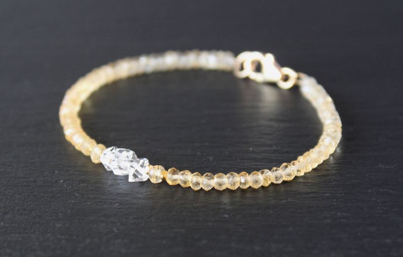Citrine Bracelet, Herkimer Diamond Bracelet, Dainty Beaded Bracelet, November birthstone, Skinny Bracelet, Anklet, Genuine Gemstone Crystal image 3