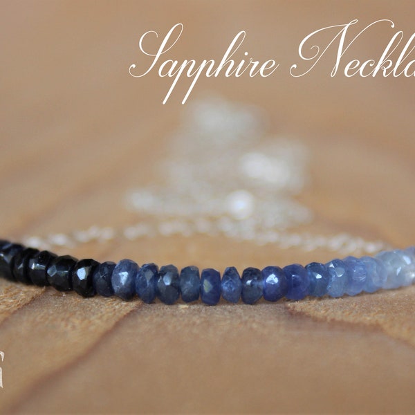 Sapphire Necklace, Raw Sapphire Necklace, Blue Necklace,September Birthstone, Ombre Sapphire Necklace, Gemstone Bar Necklace,Dainty Necklace