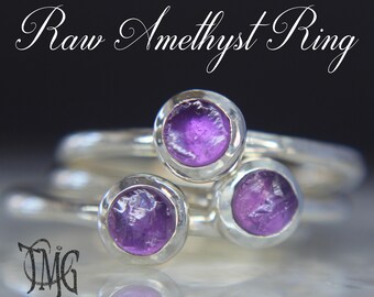 Roher Amethyst Ring, Februar Birthstone, Amethyst Ring, Roher echter Edelstein Ring, zierlicher Kristall Ring, Sterling Silber, stapelbar