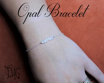 Opal Bracelet, All Natural Opal Bracelet, October Birthstone, Genuine Gemstone Bracelet, Adjustable Bracelet, Sterling Silver. Gold Filled