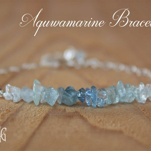 Raw Aquamarine Bracelet, All Natural Aquamarine Bracelet, March Birthstone, Genuine Gemstone Bracelet, Adjustable Bracelet, Sterling Silver
